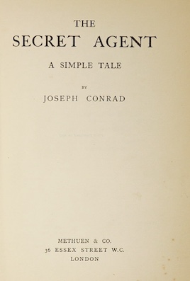 Conrad, Joseph - The Secret Agent, A Simple Tale, first edition, first impression with the 40pp of inserted ads at the back, Methuen & Co, 1907, original red cloth